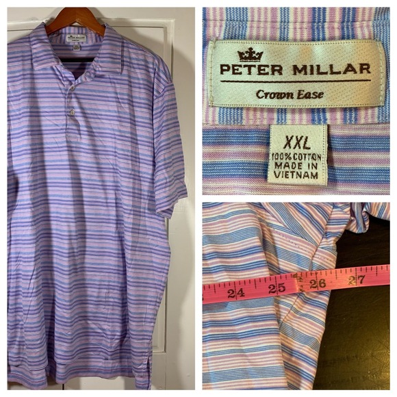 Peter Millar Crown Ease Polo Shirt Men's XXL 2XL Pink Striped Golf Casual Preppy - Picture 1 of 13